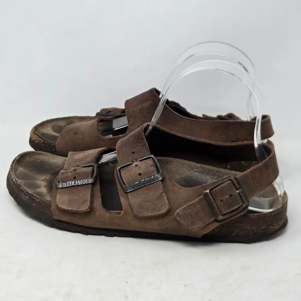 Birkenstock Milano Leather Sandals Brown Oiled Leather Backstrap Mens 40 L9 M7